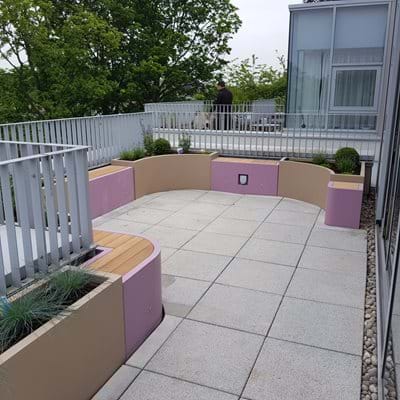 Bespoke Fibreglass Planters and Benches for a Roof Terrace